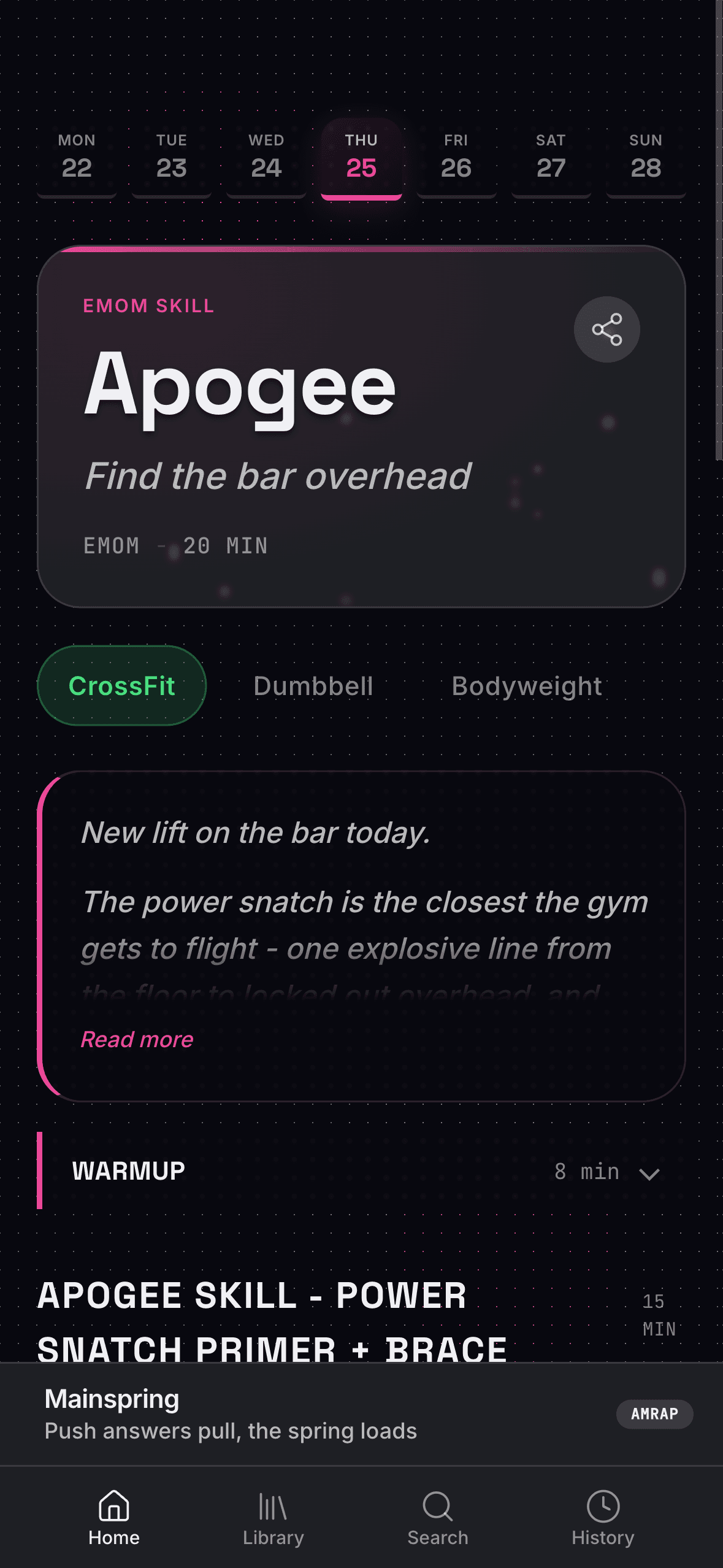 THRØVE home screen showing today's workout